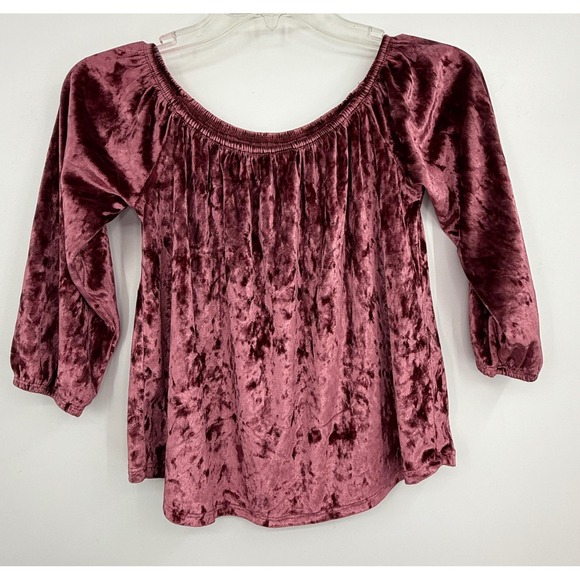Hollister Crushed Velvet Off The Shoulder 3/4 Sleeve Crop Top Whimsigoth SzS Y2K - Picture 7 of 8